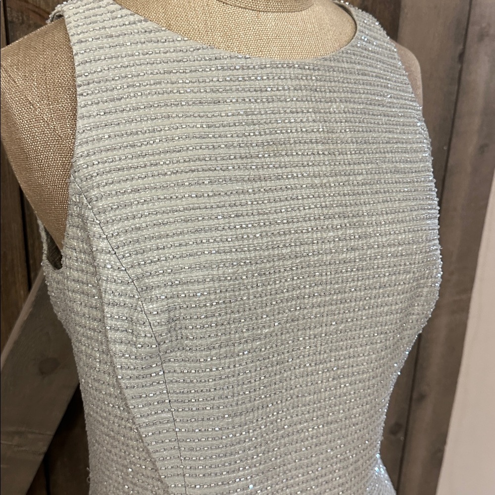 Carmen Marc Valvo Sleeveless Metallic Silver Grey Beaded Blouse Size 8 - Picture 3 of 14
